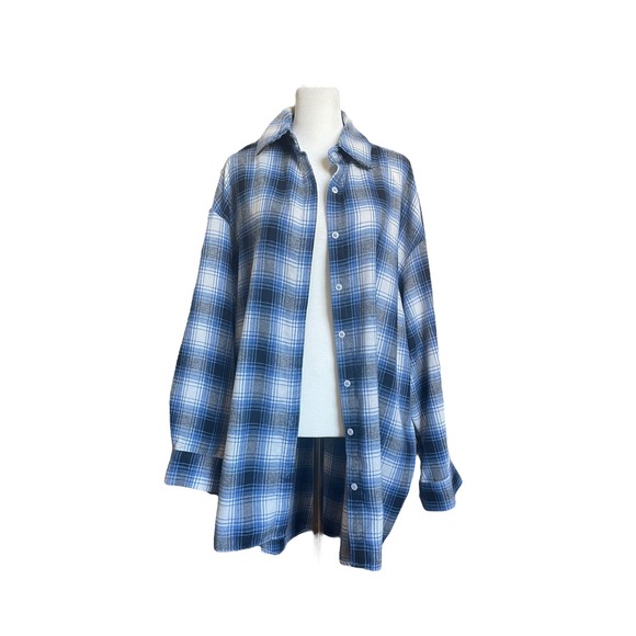 SLA The Label Women's Oversized Grandad Shirt‎ Medium Flannel Top Tartan Shacket - Picture 1 of 8